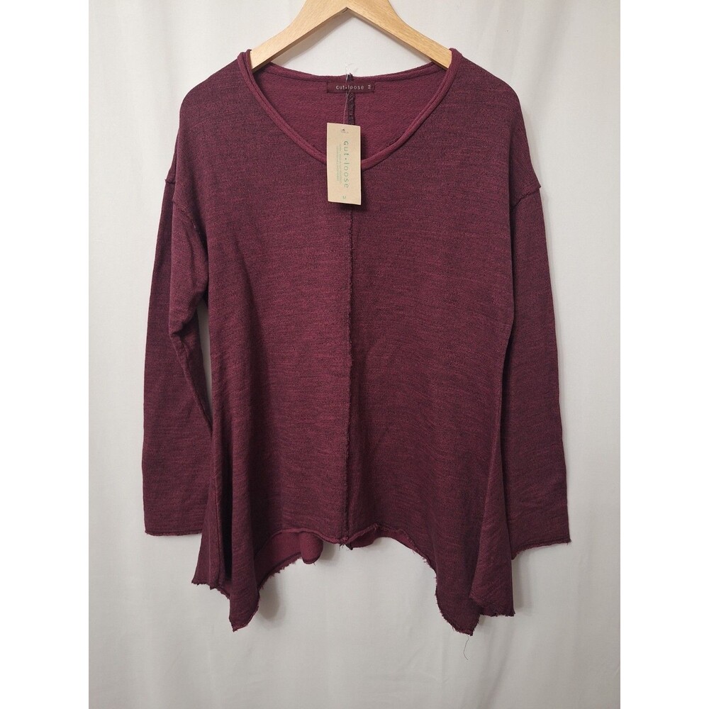 Cut Loose Womens Burgundy Long Sleeve Asymmetric Knit Sweatshirt Sz M Casual NWT